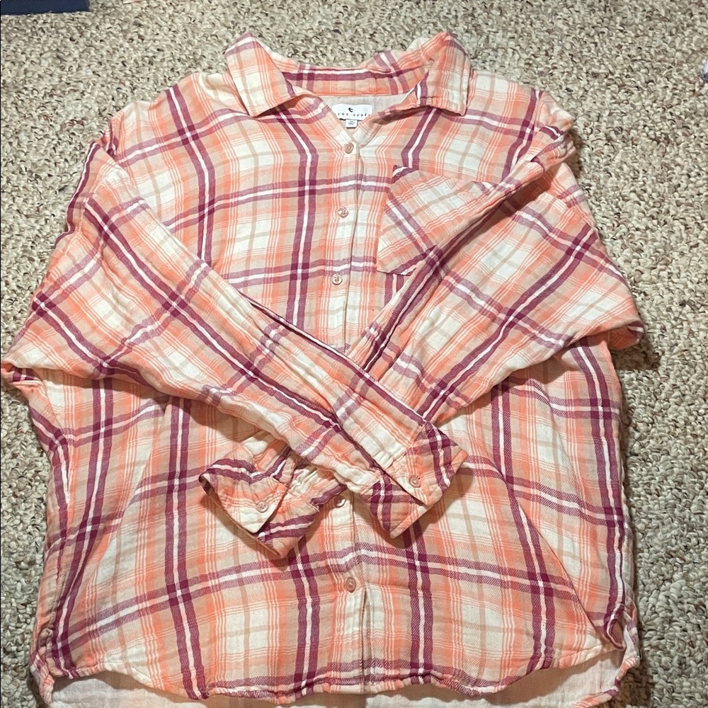 True Craft Pink and Orange Plaid Shirt